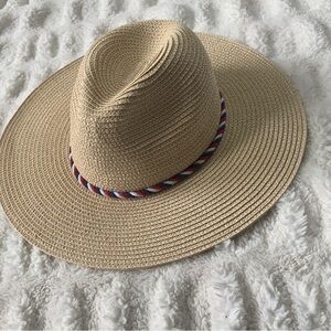 Panama Sun Hat with Red,White, & Blue Braid